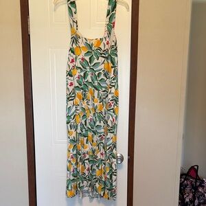 Vibrant Floral Midi Dress - Green, Yellow, Red